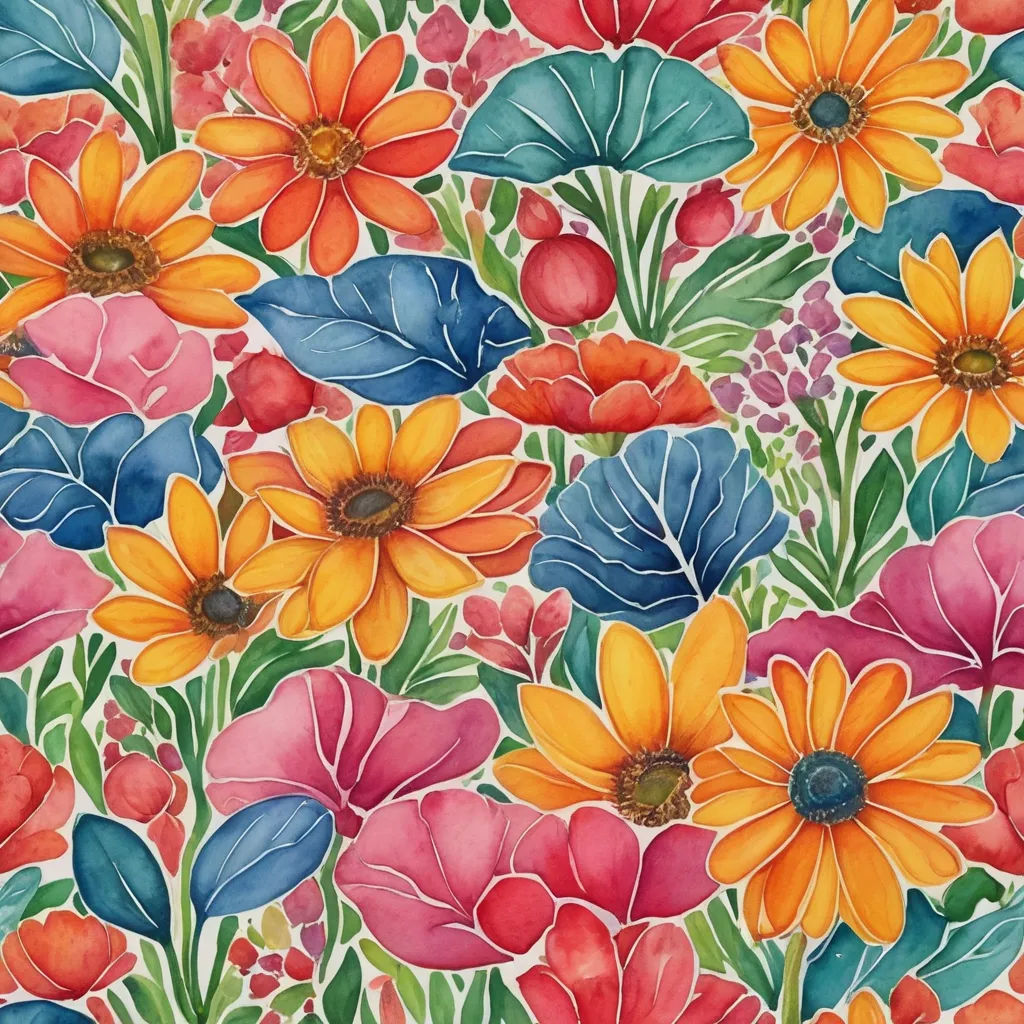 a painting of flowers with leaves and flowers on it's surface, painted in watercolor on paper, naive art, a watercolor painting, Annabel Kidston, in gouache detailed paintings
