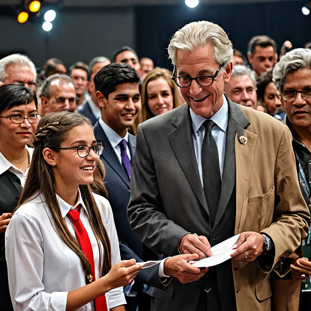 a man in a suit and tie is surrounded by people and a microphone and a microphone is in the background, quito school, a stock photo, Bernd Fasching, award-winning photograph