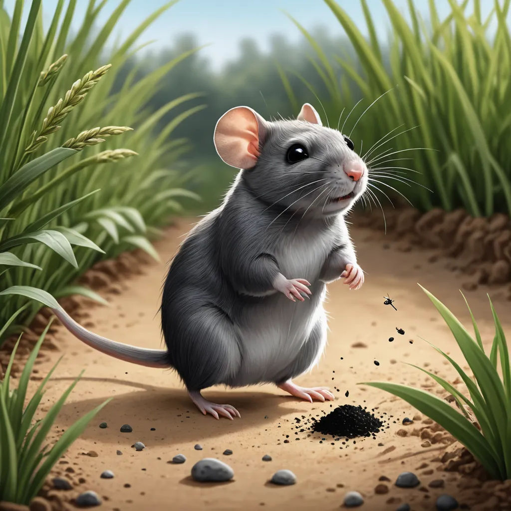 a mouse standing on its hind legs in a field of grass and dirt with a small hole in the ground, sots art, a storybook illustration, Chris LaBrooy, highly detailed digital painting
