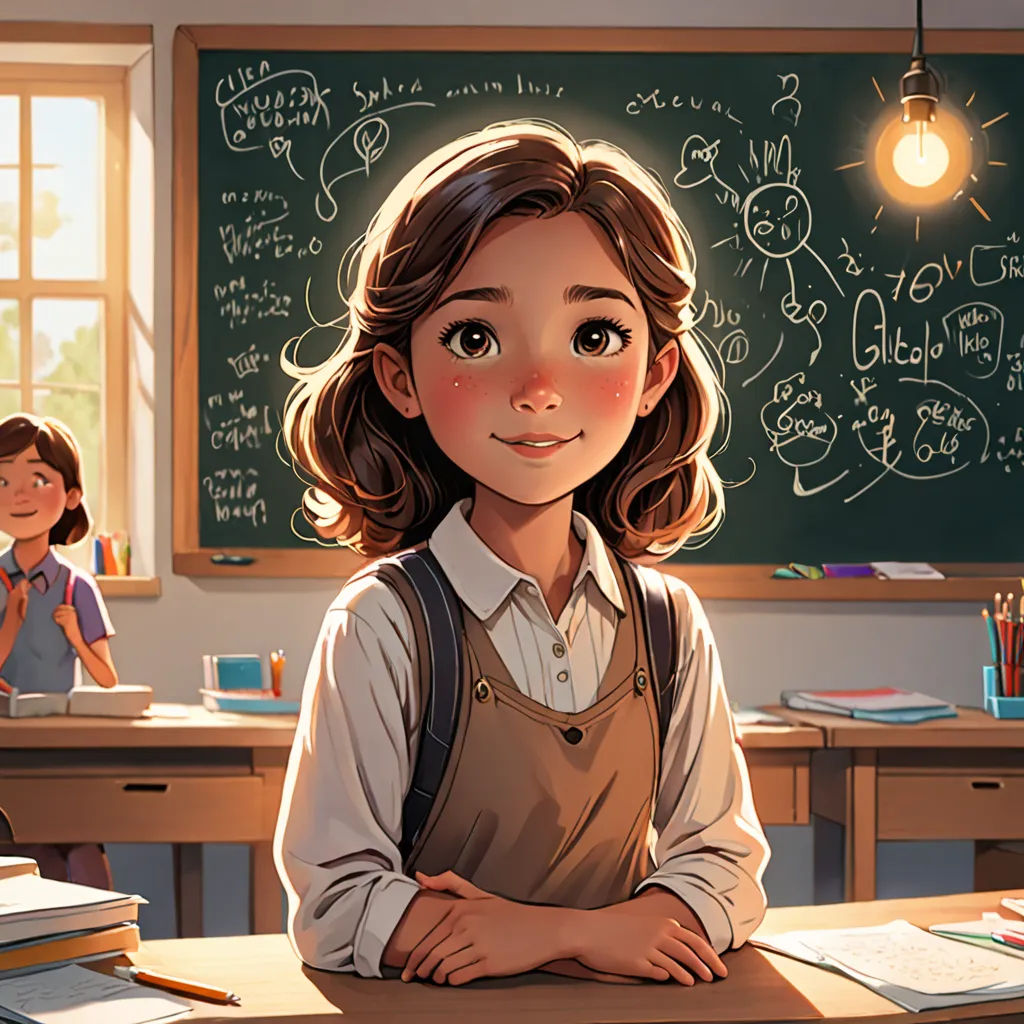 a girl standing in front of a blackboard with writing on it and a boy in the background behind her, paris school, a storybook illustration, Atey Ghailan, rossdraws global illumination