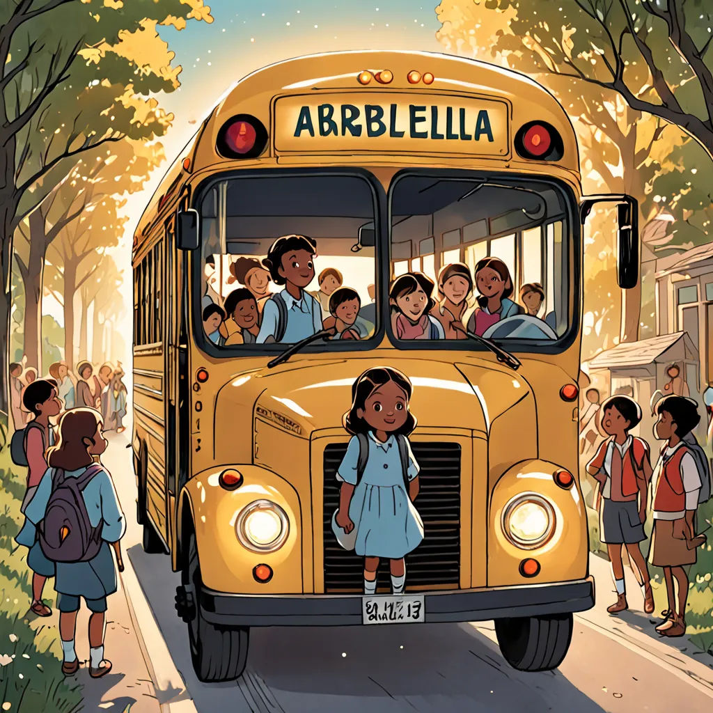 a school bus with a group of children on the front of it and a bus with a group of children on the front, magical realism, a storybook illustration, Asaf Hanuka, book cover