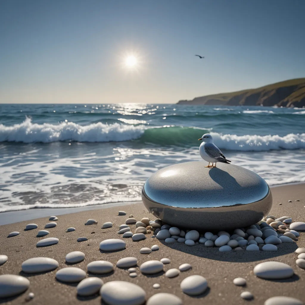 a bird is sitting on a rock on the beach near the ocean and waves crashing in the background,, new sculpture, a surrealist sculpture, Alison Kinnaird, award - winning photography