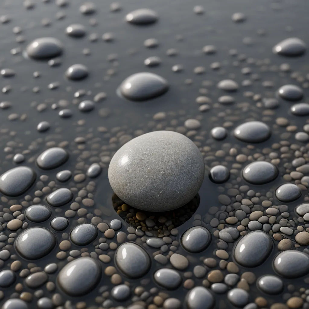 a rock sitting on top of a puddle of water covered in drops of water droplets of water are surrounding it, photorealism, a raytraced image, Chris LaBrooy, octane renderer