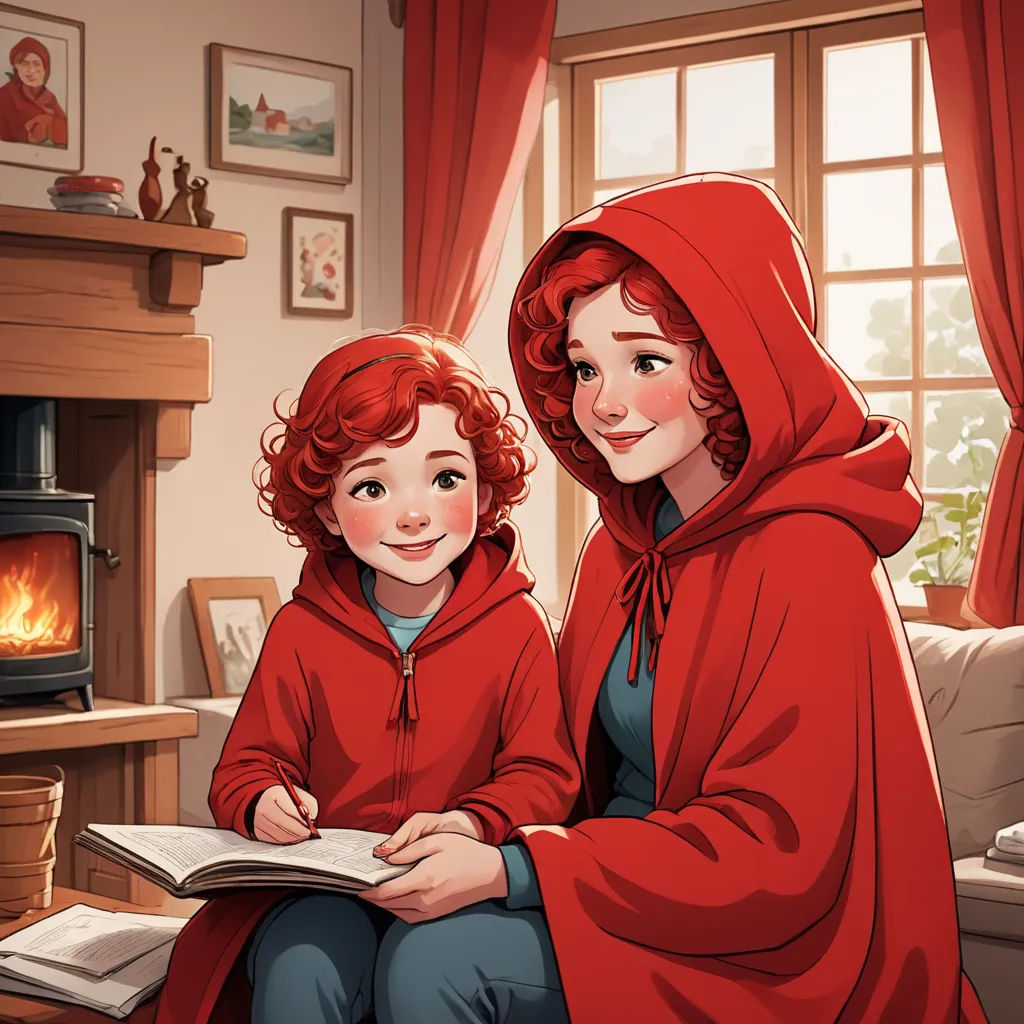 a woman and a child sitting on a couch in front of a fireplace with a book in their hands, fantasy art, a storybook illustration, Diego Gisbert Llorens, storybook illustration