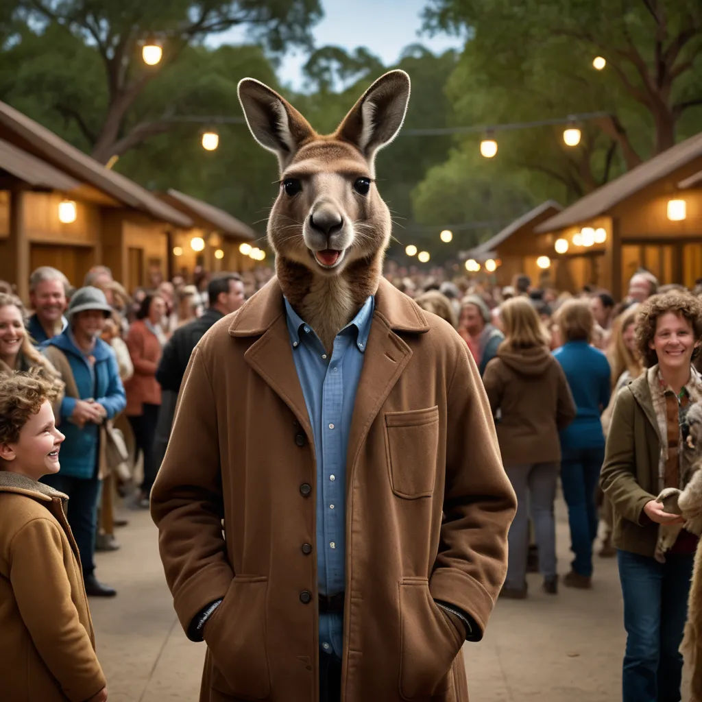a man in a kangaroo mask standing in front of a crowd of people in a building with lights on, furry art, a character portrait, Chris LaBrooy, promotional image