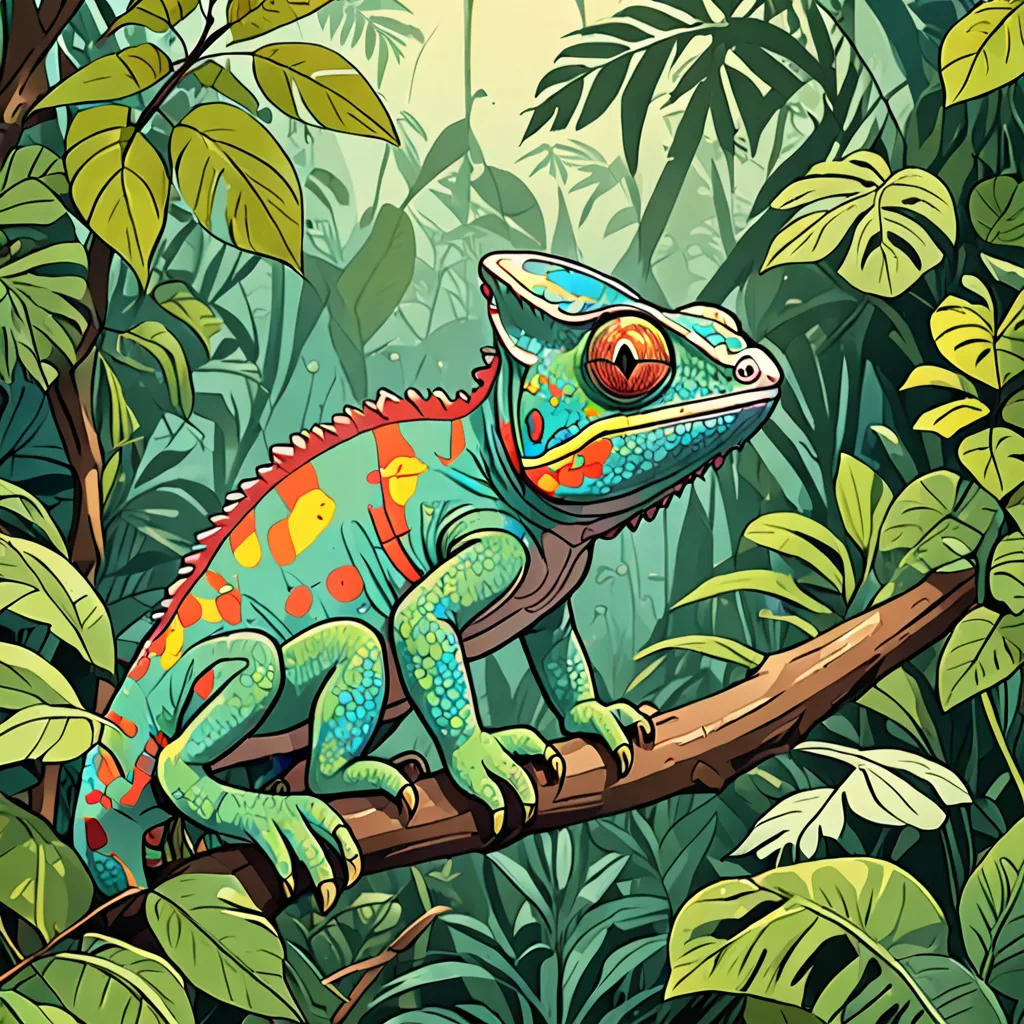 The Curious Chameleon Explores the Jungle