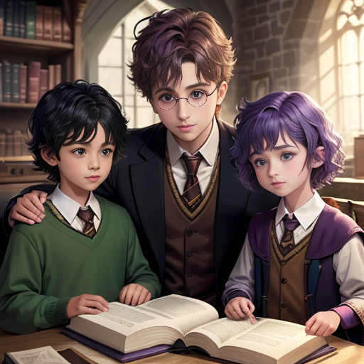 a group of children standing next to each other in front of a book on a table with a book open