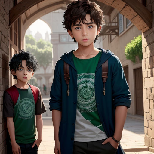a boy and a boy standing in a tunnel with a backpack on their shoulders and a boy with a backpack on his shoulder