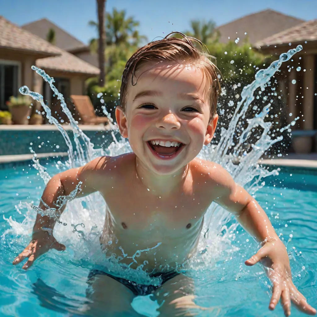 The Little Boy's First Swim