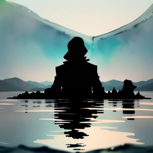 a person standing in the water with mountains in the background and a sky background with a blue sky and a mountain