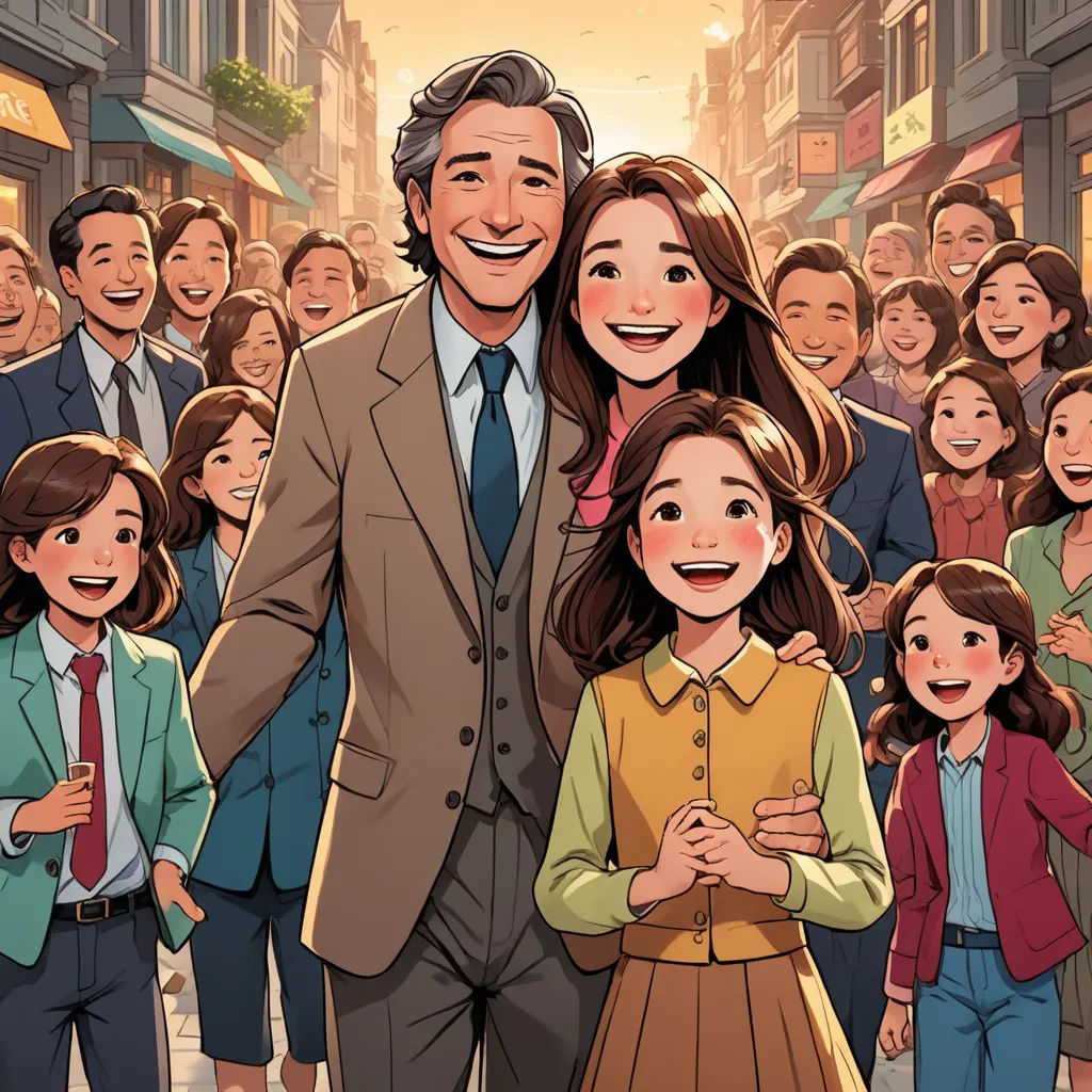 a man and woman standing in front of a crowd of people in a city street with a man in a suit, neoism, a storybook illustration, David Park, official art