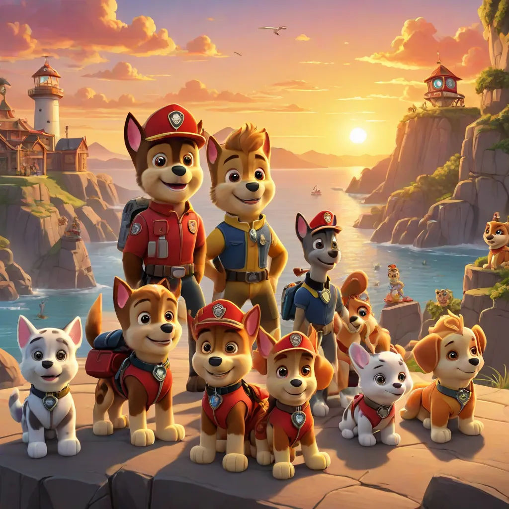 a group of dogs standing on top of a cliff next to a lighthouse and a lighthouse house in the background, furry art, a poster, disney, promotional image