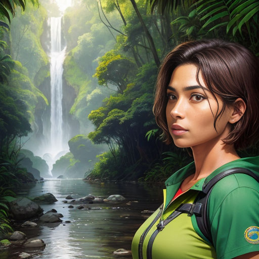 a woman standing in front of a waterfall in the jungle with a backpack on her shoulder and a backpack on her shoulder