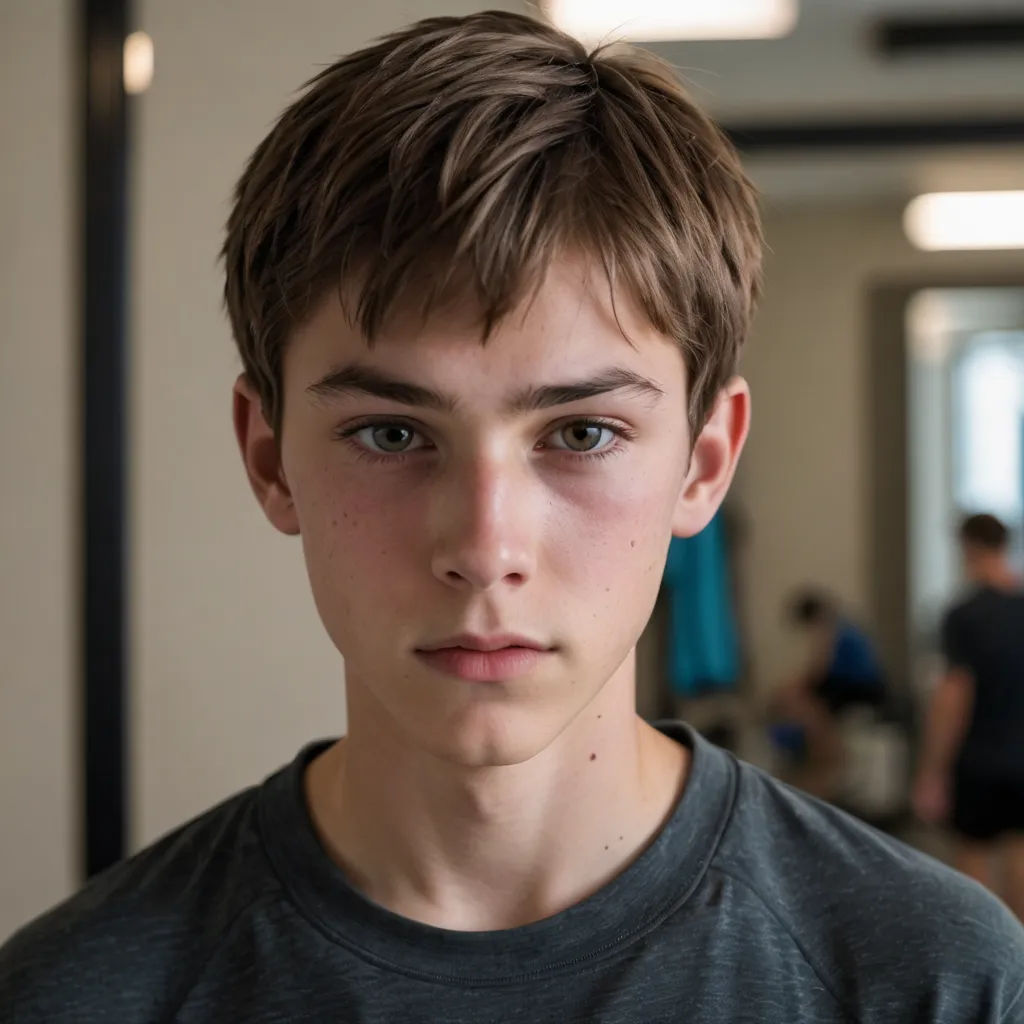 a young man with a serious look on his face and a serious look on his face, standing in a room with people, barbizon school, a character portrait, Daniel Lieske, kai carpenter