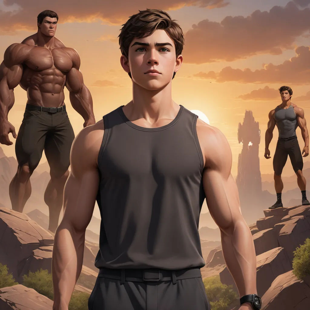 a man standing next to another man in a desert area with a sunset behind him and a mountain in the background, sots art, an ultrafine detailed painting, Cedric Seaut (Keos Masons), graphic novel