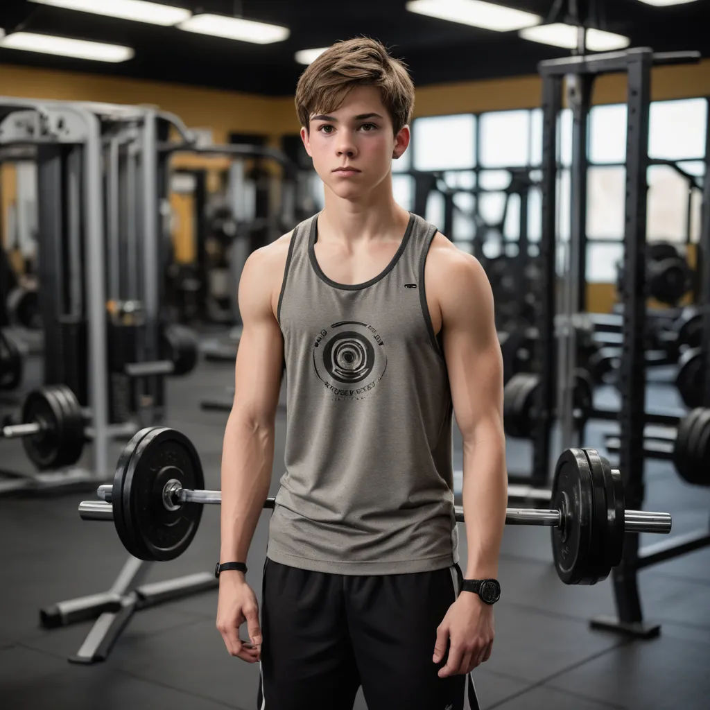 a man standing in a gym holding a barbell and a weight plate in front of him with a barbell in the background, private press, a character portrait, Arlington Nelson Lindenmuth, kai carpenter