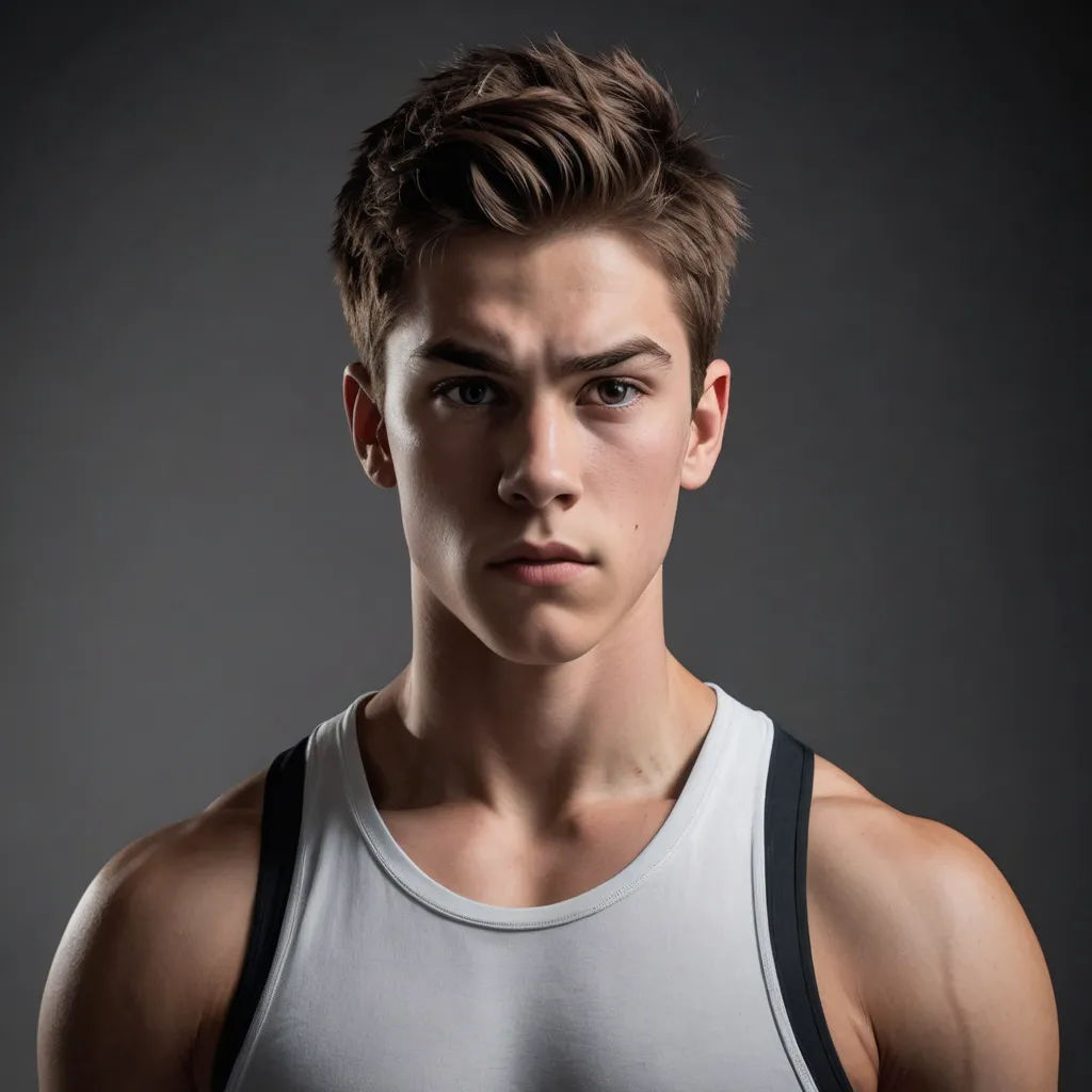 a man with a serious look on his face and chest, wearing a tank top and looking at the camera, aestheticism, a character portrait, Evan Charlton, kai carpenter