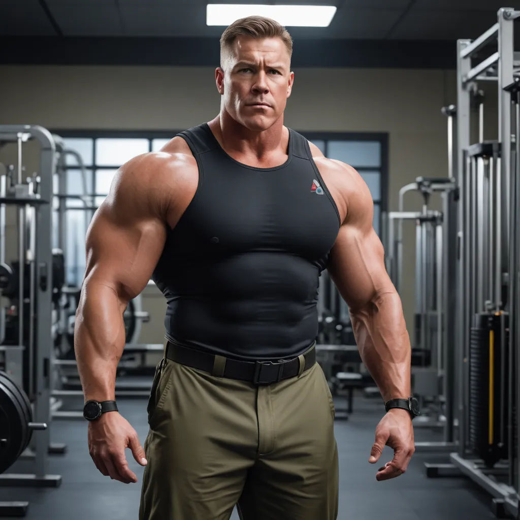 a man in a gym with a muscular body and a black tank top standing in front of a gym machine, precisionism, a character portrait, Anthony Palumbo, arnold render