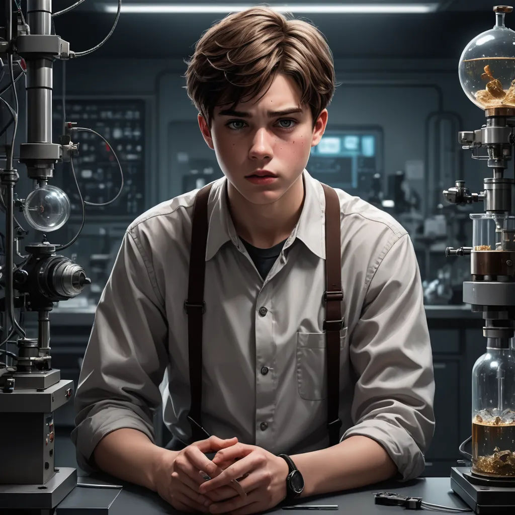 a man sitting at a table with a bunch of glass bottles on it and a clock in the background, bauhaus, a poster, Adam Rex, promotional image