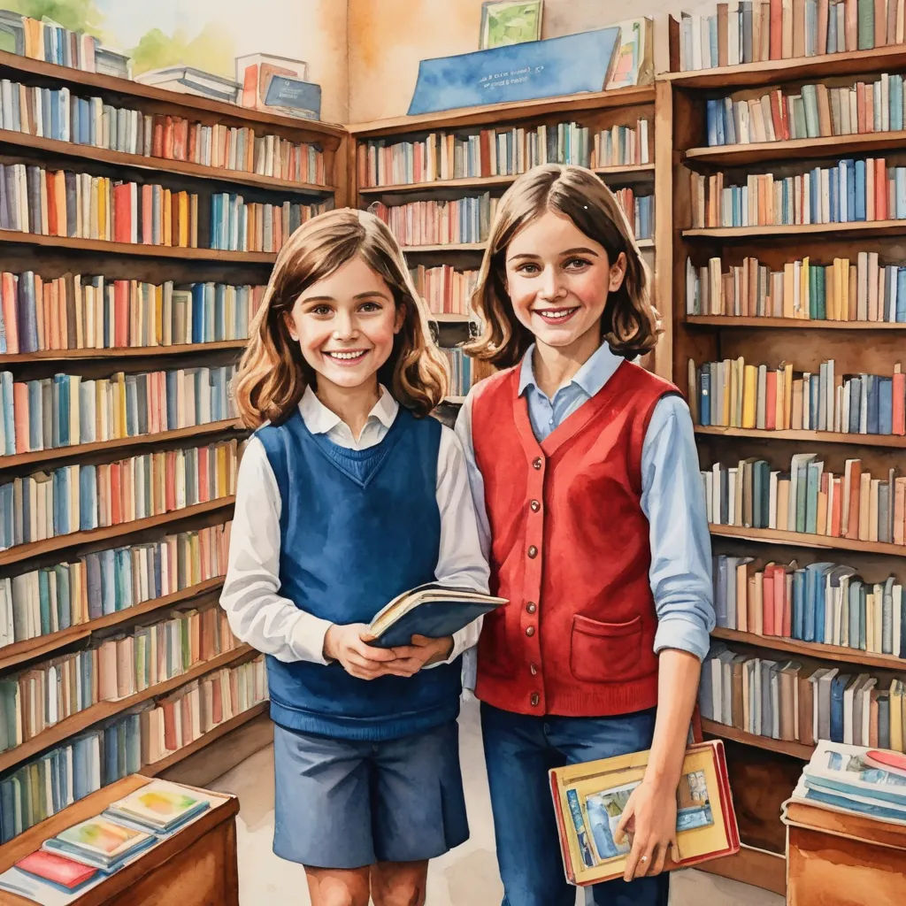 two girls standing in front of a book shelf in a library with books on the shelves and a book case full of books, figurative art, a storybook illustration, Bob Byerley, highly detailed oil painting