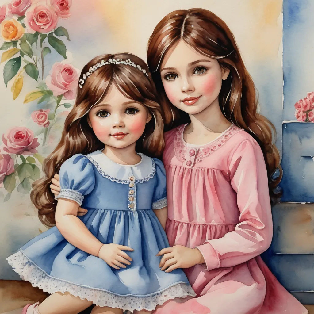 a painting of two girls sitting next to each other on a floor with flowers on the wall behind them, figurative art, a watercolor painting, Caroline Lucy Scott, highly detailed oil painting