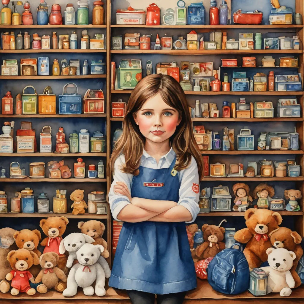 a painting of a girl standing in front of a shelf of teddy bears and other toys in a store, hyperrealism, an ultrafine detailed painting, Bob Byerley, highly detailed oil painting