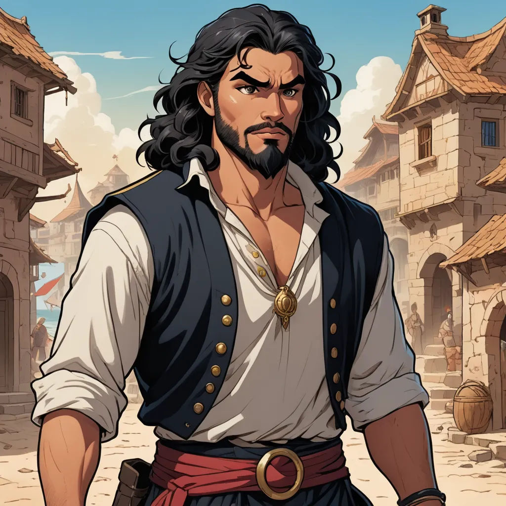 a man in a black vest and a white shirt and a beard and a beard and a beard, with a beard, and a black shirt, and a white shirt,, fantasy art, a character portrait, Altoon Sultan, character art