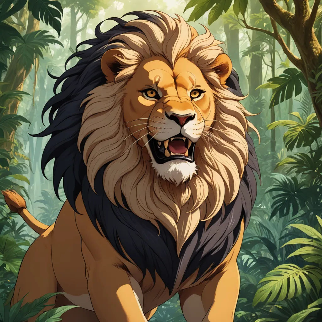 a lion is running through the jungle with his mouth open and his teeth wide open, with his mouth wide open, furry art, a character portrait, Chris LaBrooy, official art