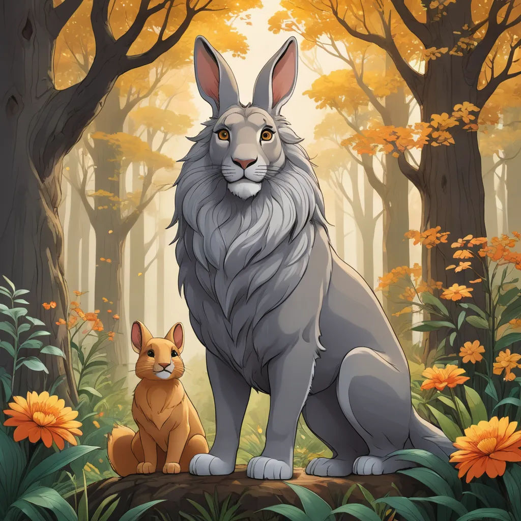 a rabbit and a dog are sitting in the woods together, surrounded by flowers and trees, with a yellow sun shining through the trees, furry art, a storybook illustration, artist, official art