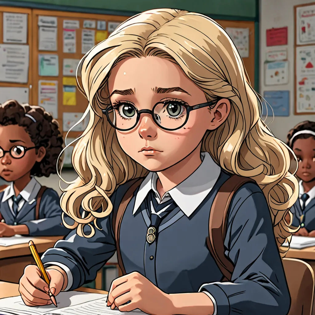 a cartoon of a girl sitting at a desk with a pencil in her hand and another girl in the background, paris school, a comic book panel, Charlie Bowater, official art