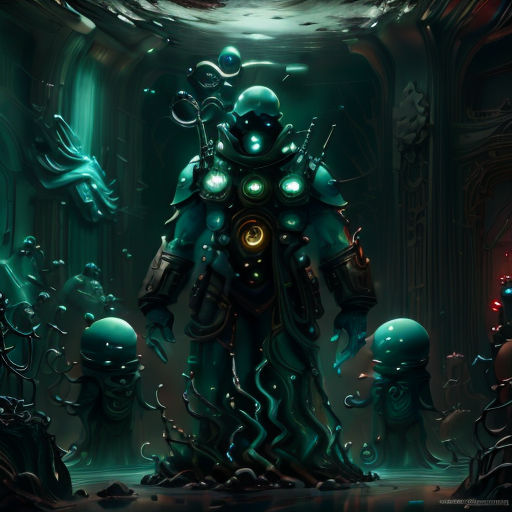a man in a futuristic suit standing in a cave with other alien creatures around him and a dragon in the background