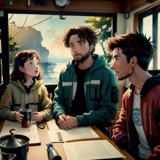 a group of people sitting around a table with papers and a cup of coffee in front of them,