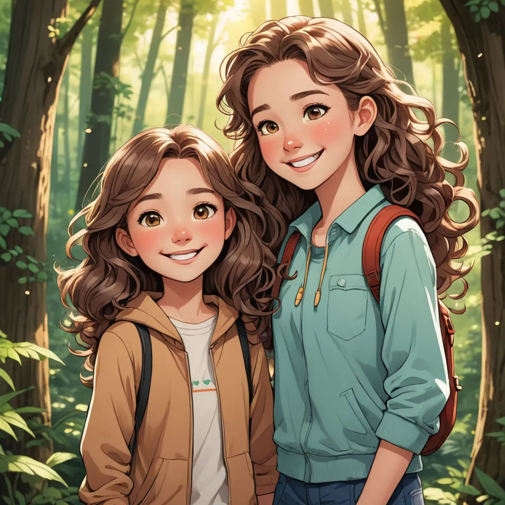 a couple of people standing in a forest with trees and bushes behind them and a forest background with trees and bushes, serial art, a storybook illustration, Artgerm, official art