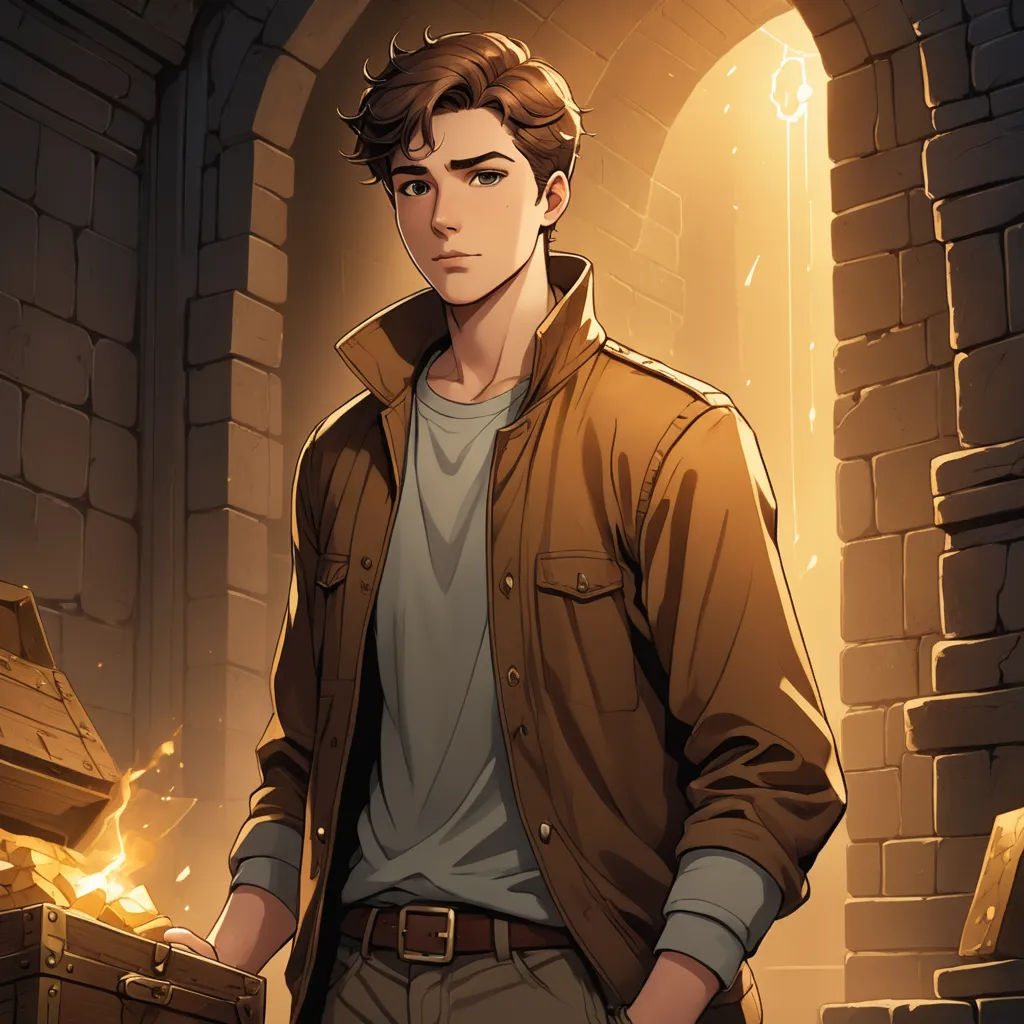 a man standing in front of a fire place holding a box of gold in his hands and a flashlight in his other hand, sots art, a character portrait, Cedric Seaut (Keos Masons), rossdraws global illumination