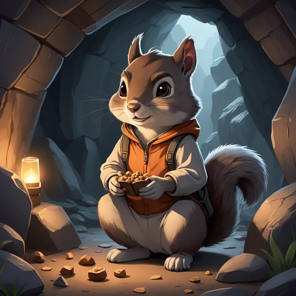 a squirrel is sitting in a cave with a lantern in his hand and a lantern in his hand is lit, furry art, a character portrait, Chris LaBrooy, official art