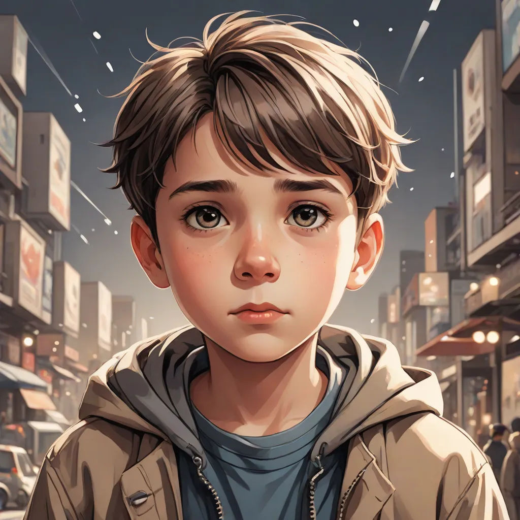 a boy in a hoodie looking at the camera with a city in the background and a street light in the foreground, photorealism, a detailed painting, Aaron Jasinski, stanley artgerm lau