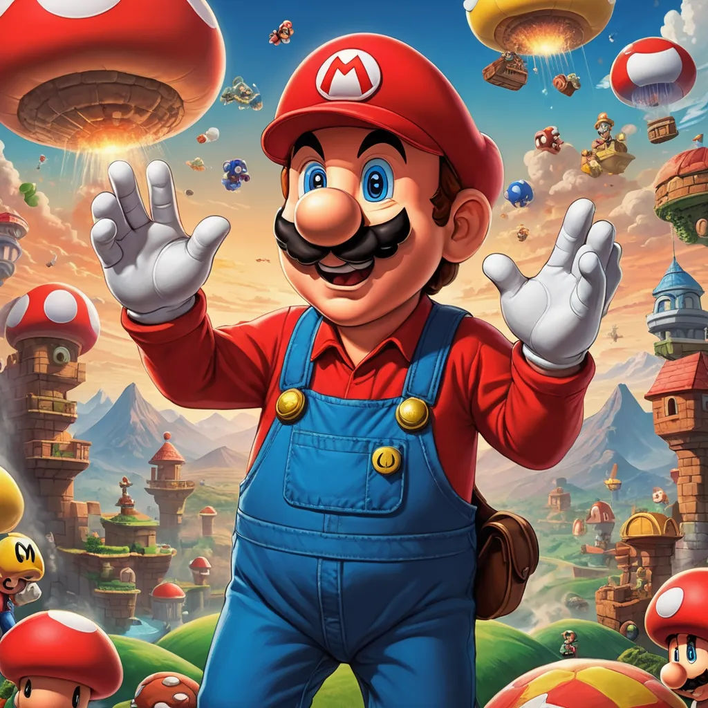 a cartoon character with a mustache and a mustache on his face, standing in front of a background of mushroom land, sots art, concept art, Chris LaBrooy, official art