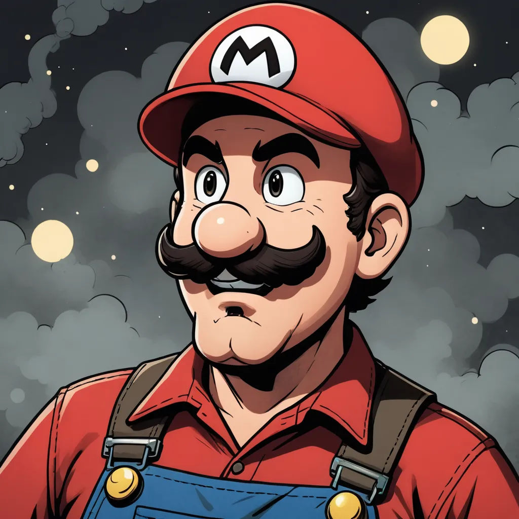 a cartoon of a man with a mustache and a mustache mustache in a red shirt and overalls and a red hat, sots art, a character portrait, Adam Manyoki, game art