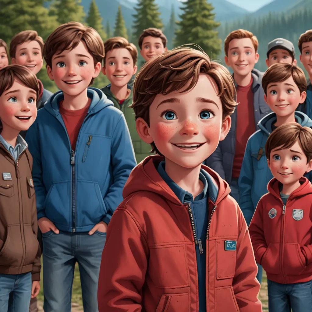 a group of children standing in front of a mountain range with a boy in the middle of the group, antipodeans, a storybook illustration, Clark Voorhees, animated