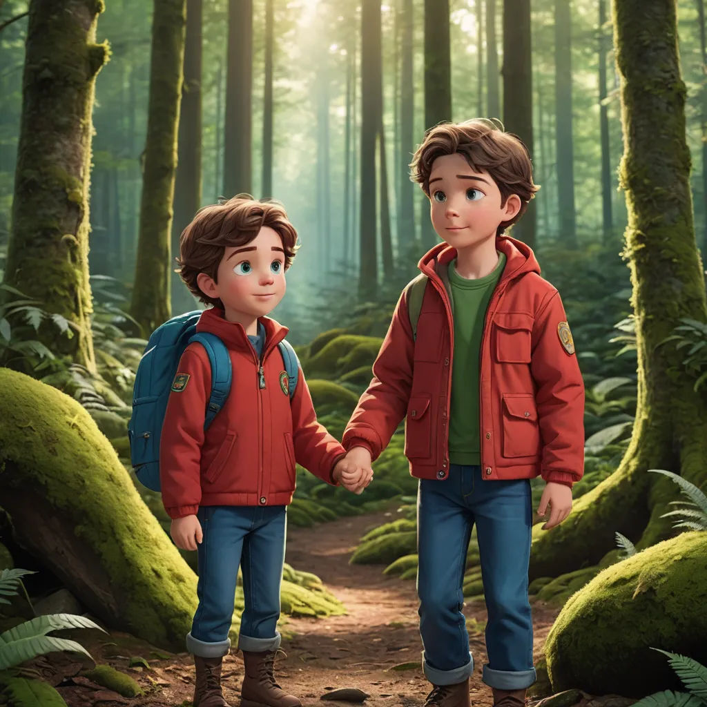 a couple of kids walking down a forest holding hands and holding hands with each other on a trail between two trees, sots art, poster art, Felix-Kelly, promotional image