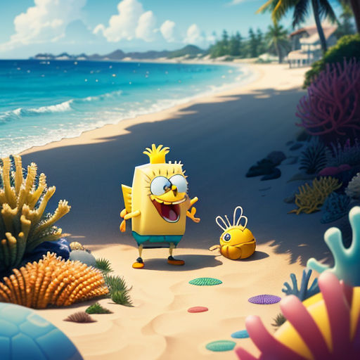 spongebob plankton on the beach