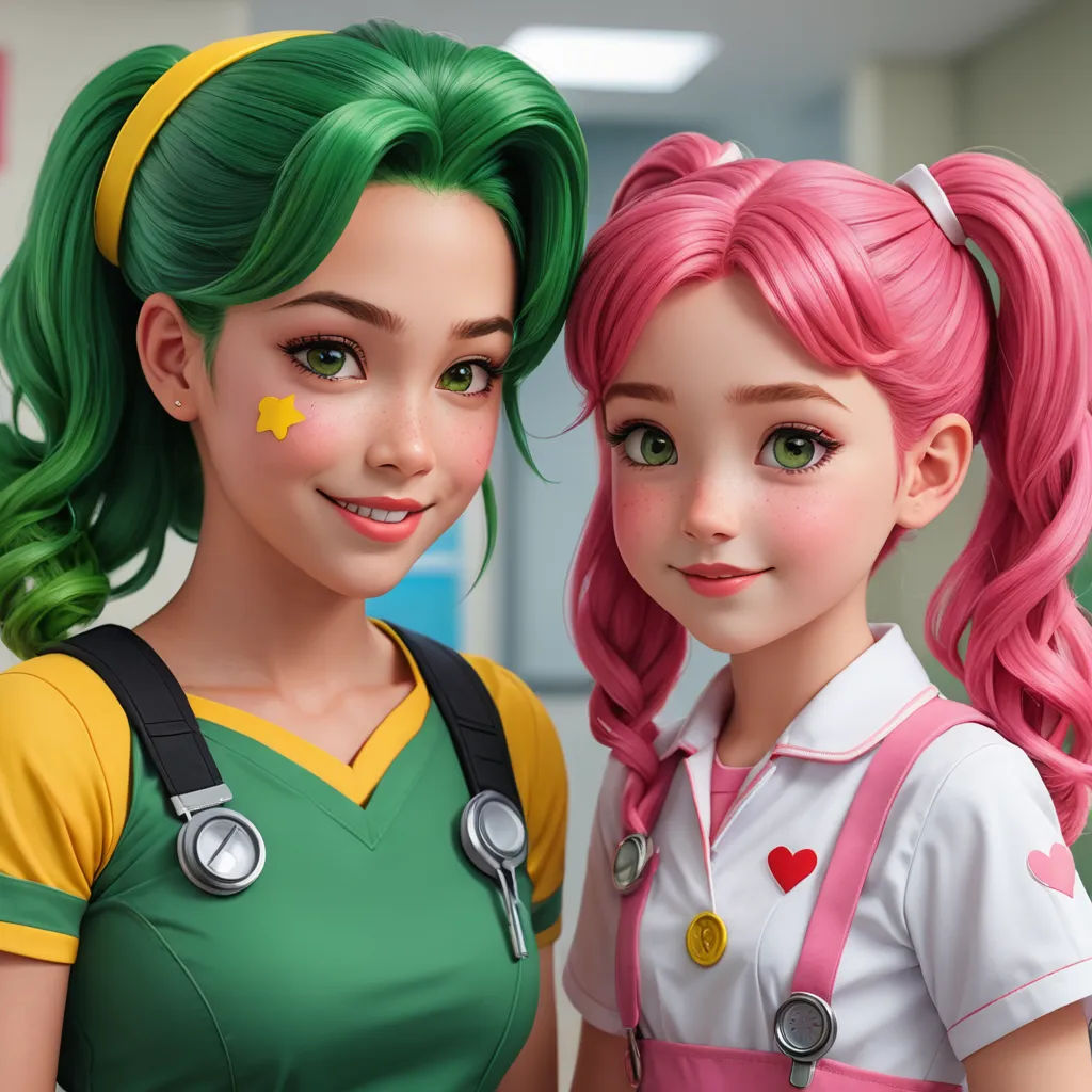a couple of women standing next to each other in a room with a wallpaper on it and a clock, remodernism, a 3D render, Artgerm, unreal engine 5 quality render