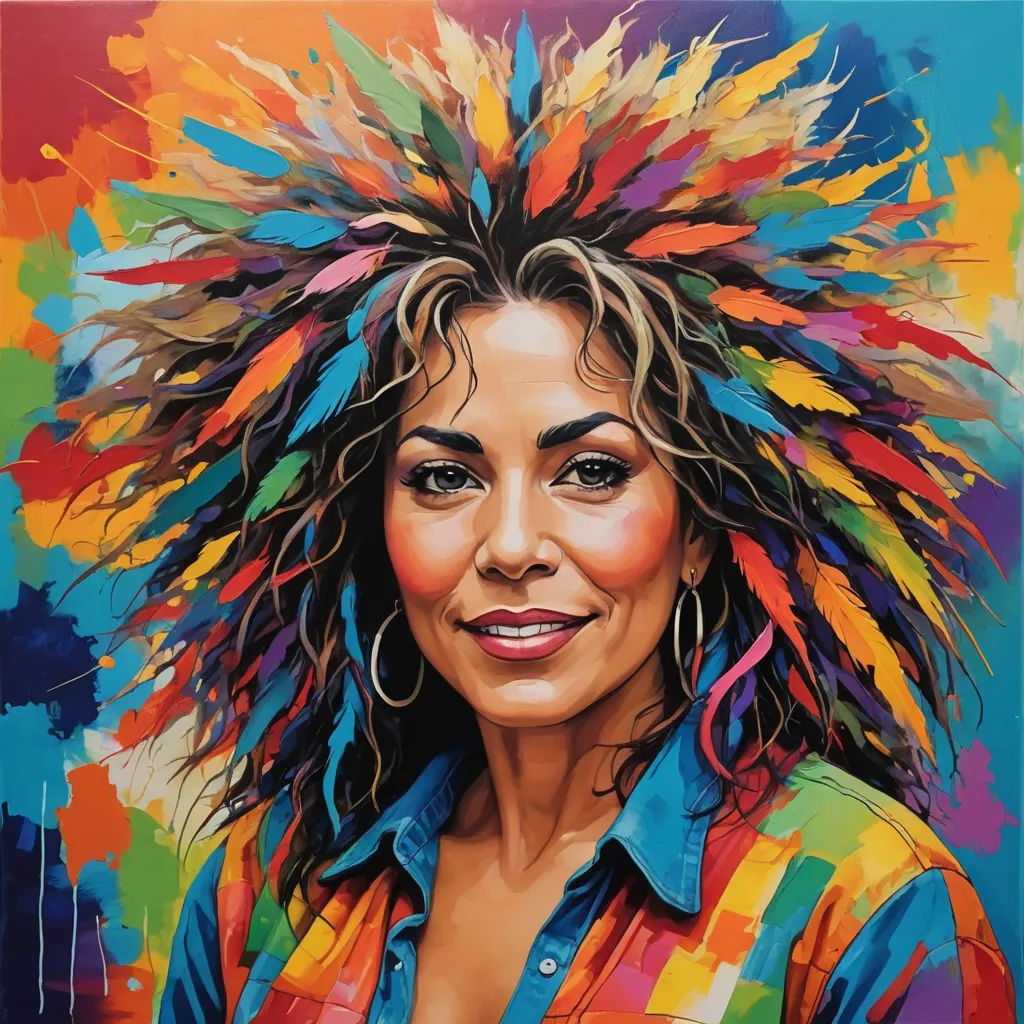 a painting of a woman with colorful hair and a smile on her face, with a multi - colored background, lyco art, a painting, Bettina Heinen-Ayech, incredible art