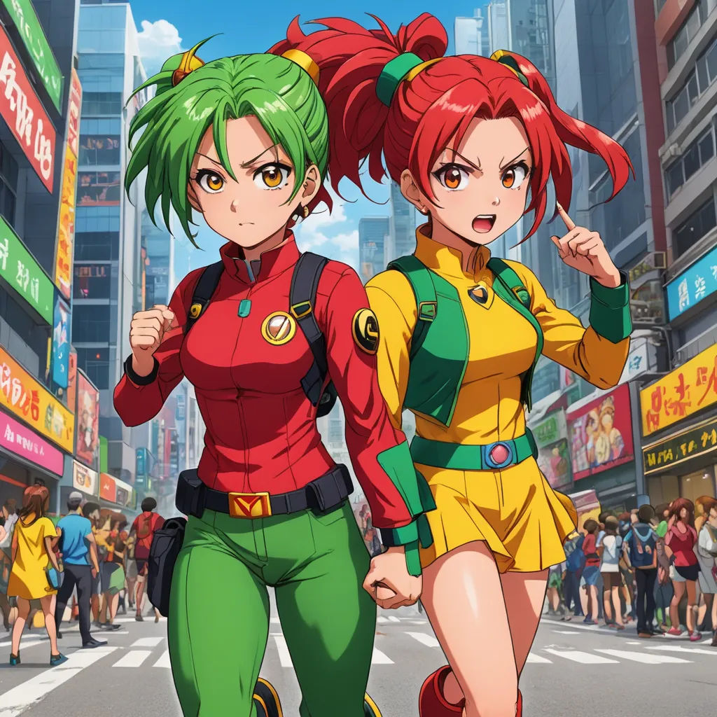 two anime girls walking down a street in a city with people walking by them and a crowd of people walking by, lyco art, poster art, Eizan Kikukawa, official art