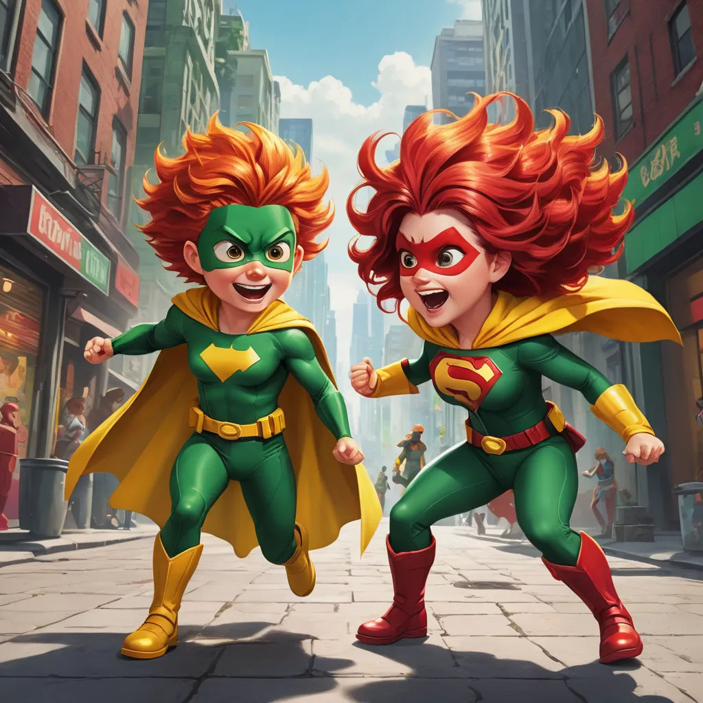 a couple of people that are in the street with a hero costume on and one is wearing a cape, lyco art, concept art, Brothers Hildebrandt, official art
