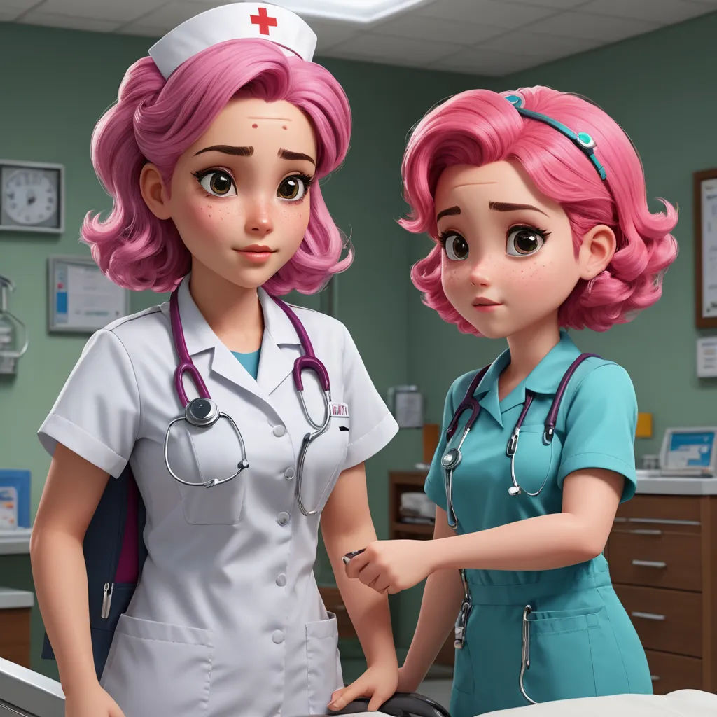 a cartoon of two nurses standing next to each other in a hospital room with a baby in the bed, remodernism, concept art, Ada Gladys Killins, unreal engine 5 quality render