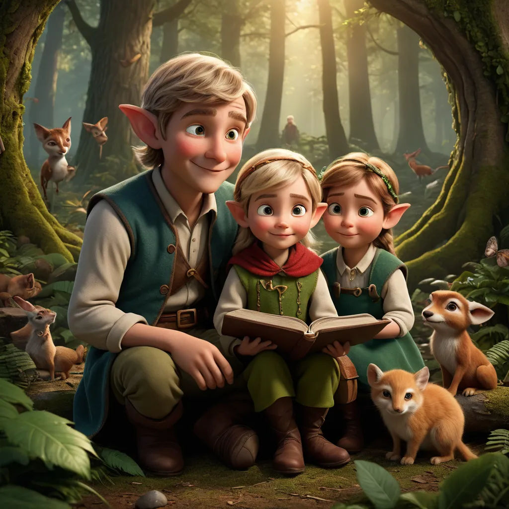 a man and a woman are sitting in the woods with a book in their hands and a fox in the background, furry art, a storybook illustration, disney, promotional image