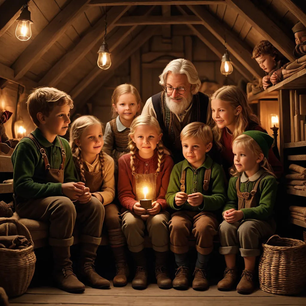 a group of children sitting next to a man holding a candle in front of them with a man in a green shirt, arts and crafts movement, a storybook illustration, Daniel Lieske, promotional image