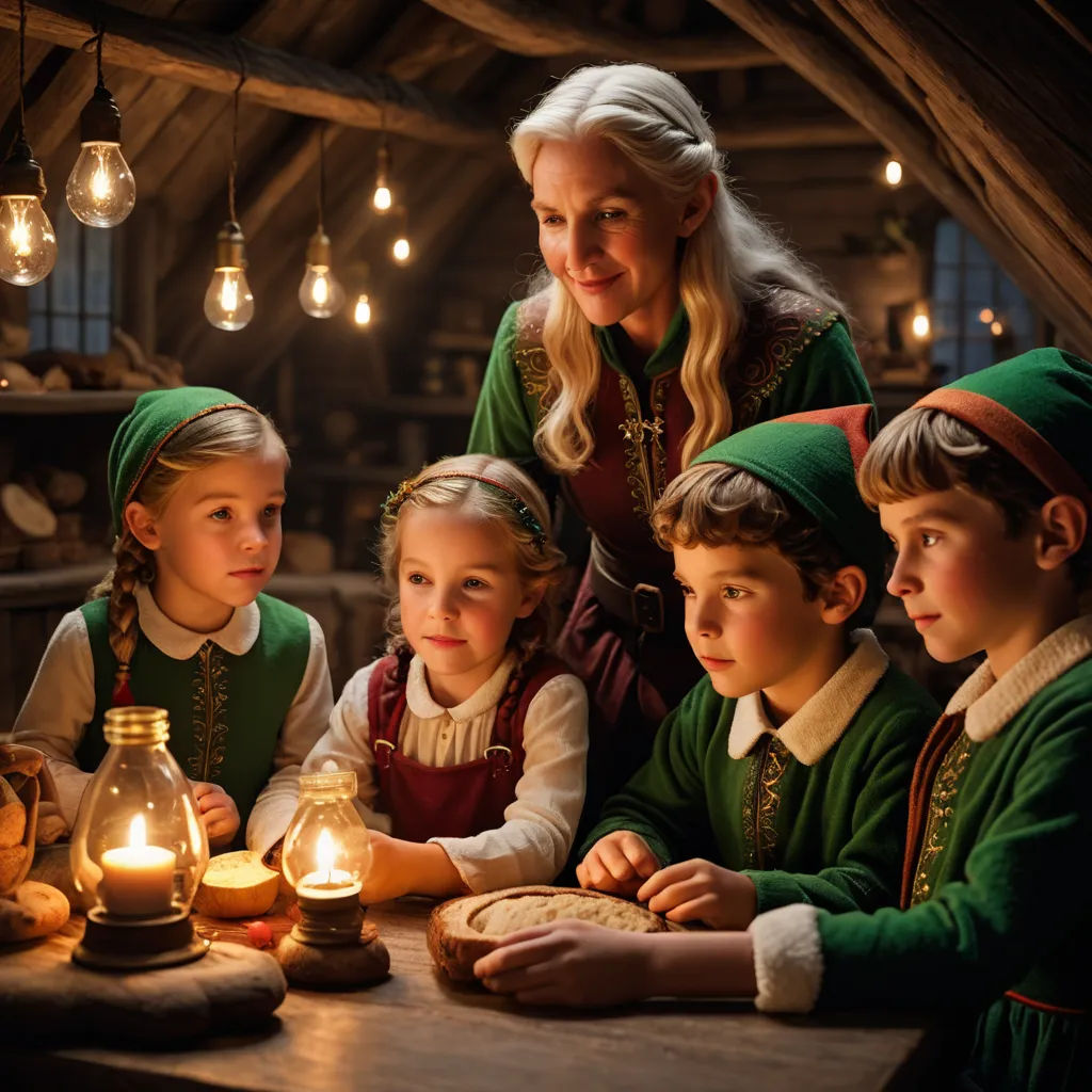 a woman with a group of children around a table with a lit candle in it and a lit candle in the middle, arts and crafts movement, a storybook illustration, Anne Said, promotional image