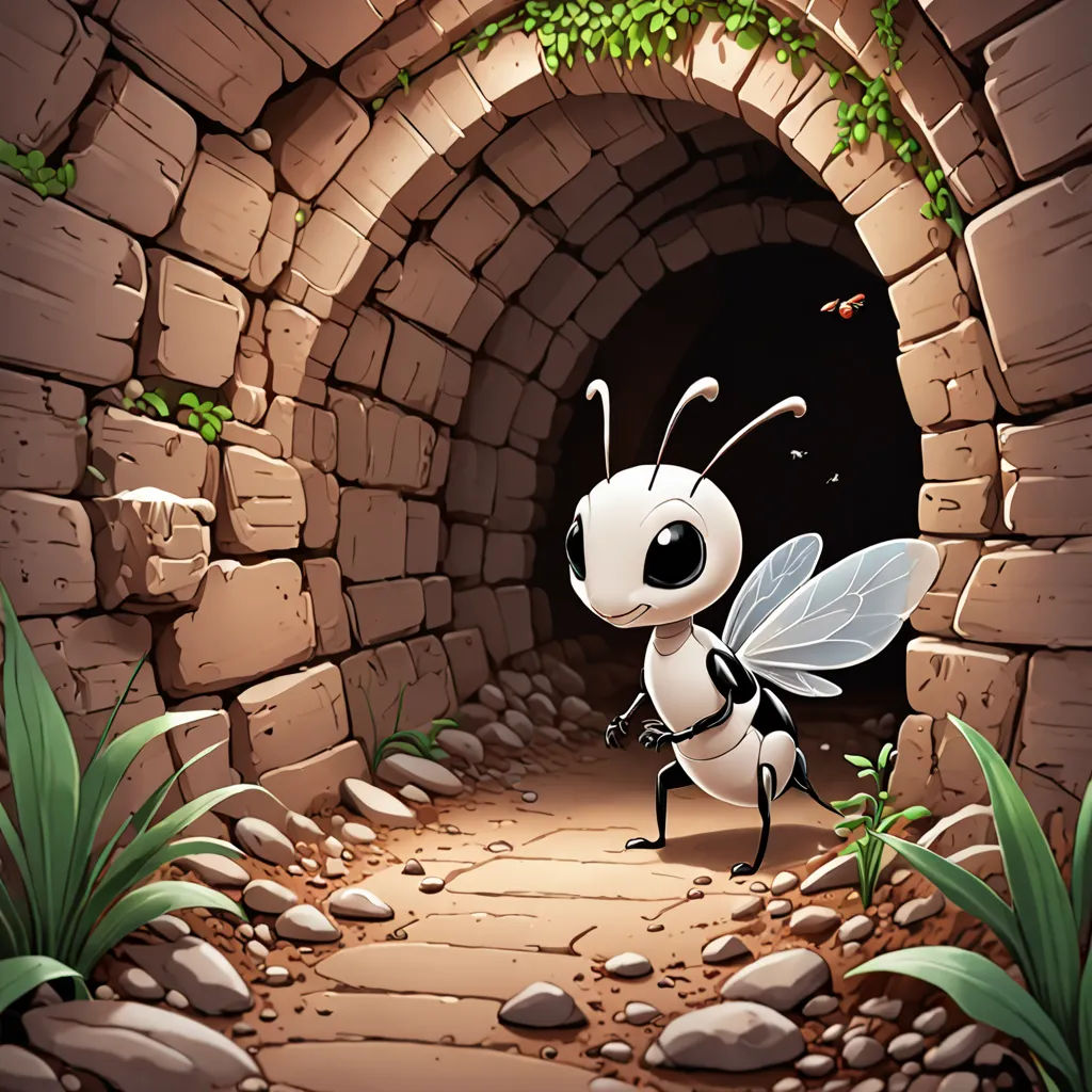a cartoon ant is coming out of a tunnel with a bug in it's hand and a bug in the other hand, a cave painting, 2 d game art, fantasy art, Craola